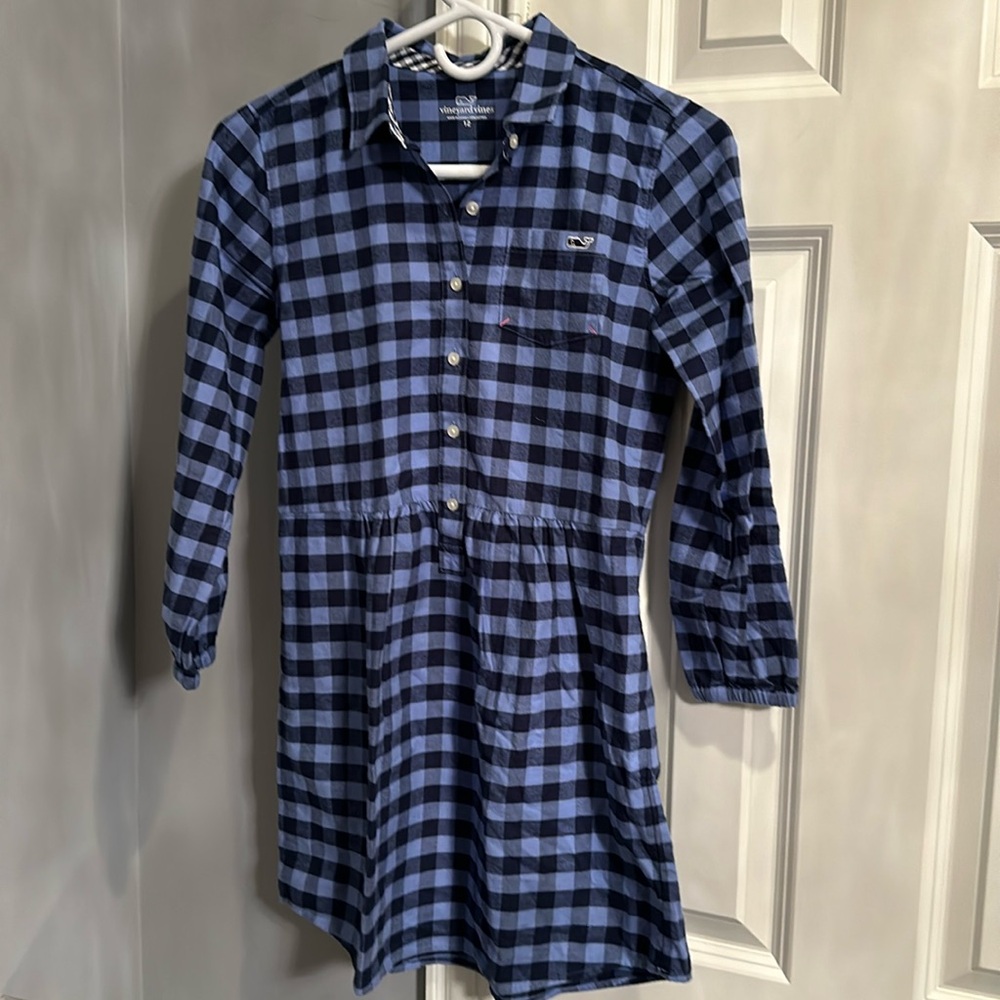 Blue Plaid Vineyard Vines Girls Dress brushed cotton size 12